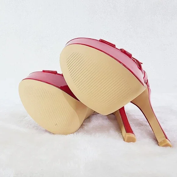NIB Rihbah Red Patent Platform 6" Stiletto High Heels Ankle Strap Sandal Shoes - Picture 10 of 15